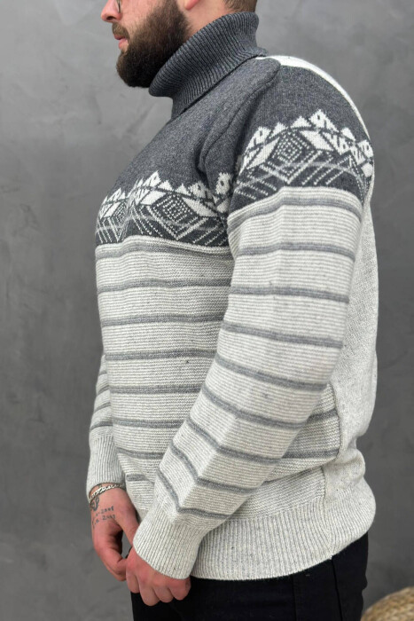 HIGH NECK MEN SWEATER IN CREAM COLOR - 4