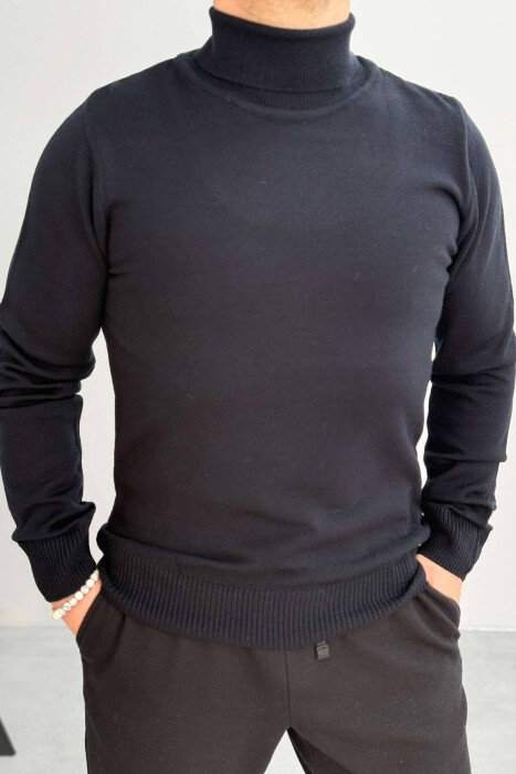 HIGH NECK MEN SWEATER IN DARK BLUE COLOR - 1