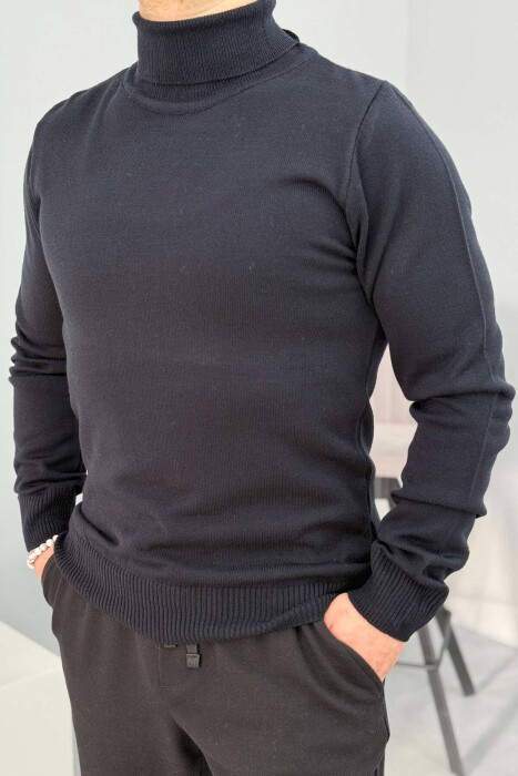 HIGH NECK MEN SWEATER IN DARK BLUE COLOR - 3