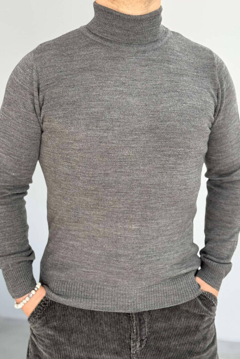 HIGH NECK MEN SWEATER IN DARK GREY COLOR - 1