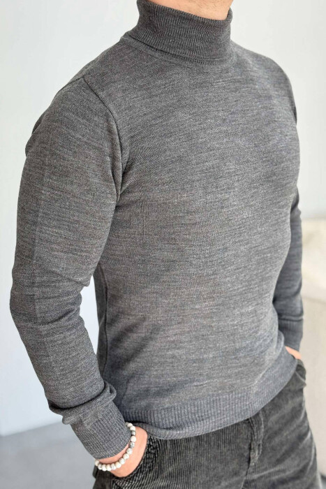 HIGH NECK MEN SWEATER IN DARK GREY COLOR - 2