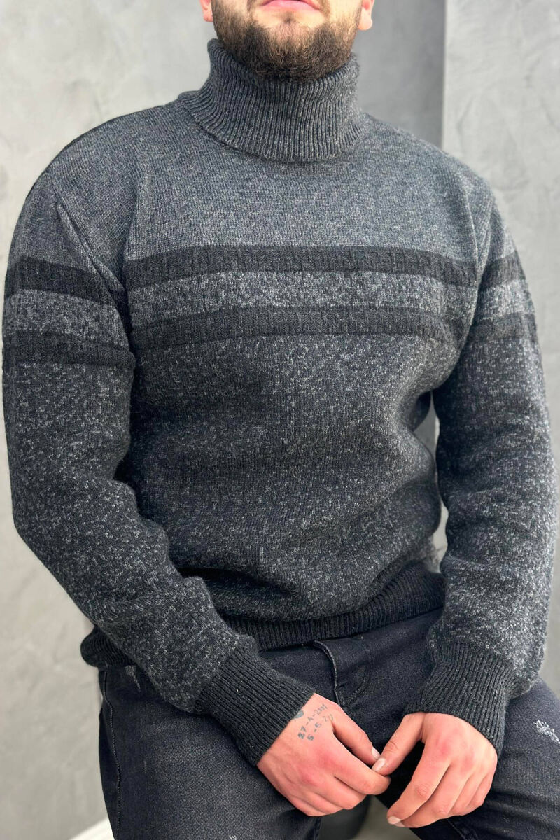 HIGH NECK MEN SWEATER IN DARK GREY COLOR - 2