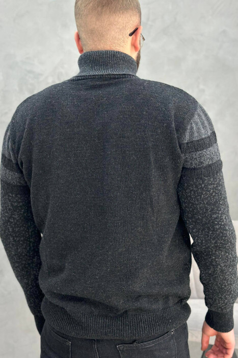 HIGH NECK MEN SWEATER IN DARK GREY COLOR - 3