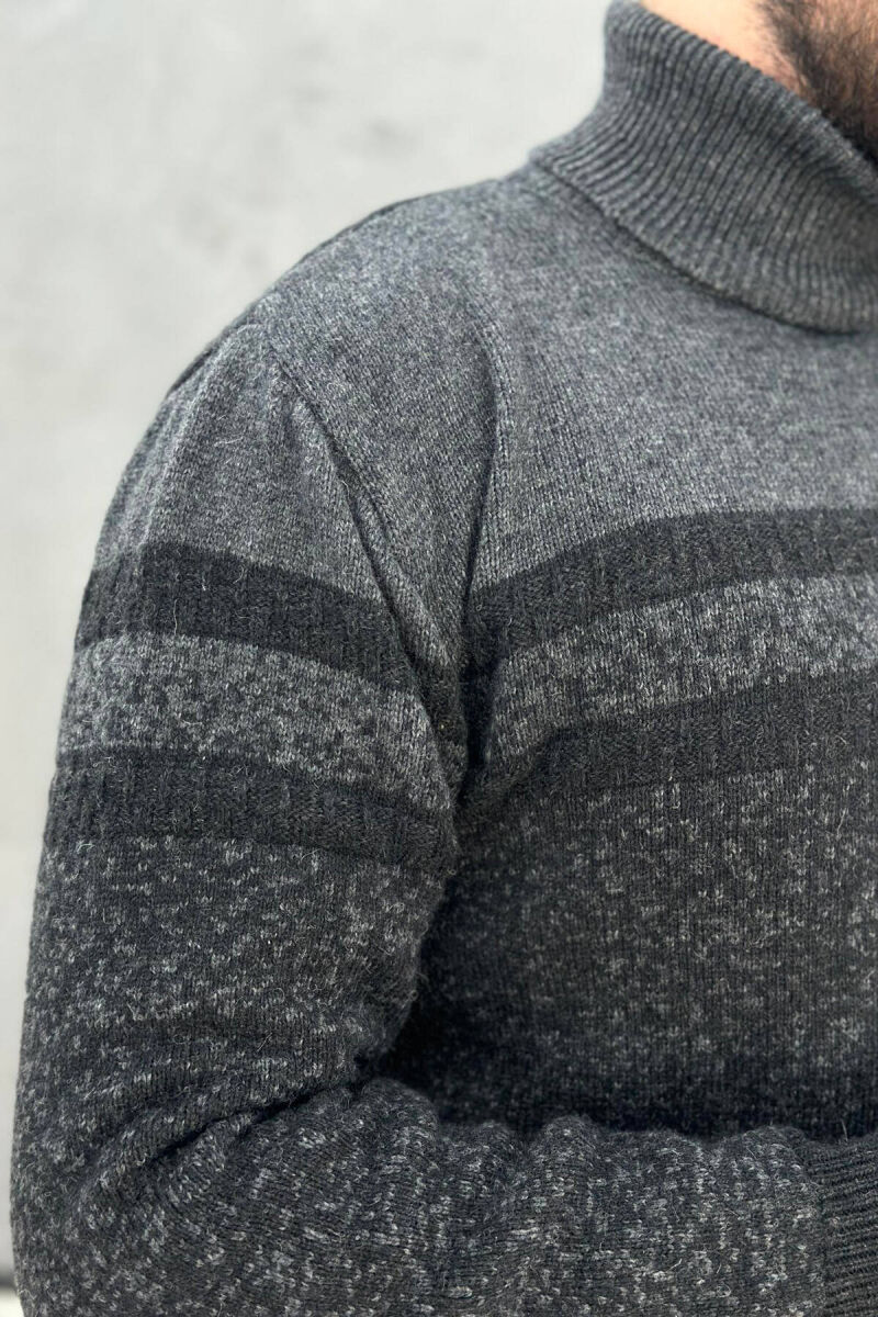 HIGH NECK MEN SWEATER IN DARK GREY COLOR - 4