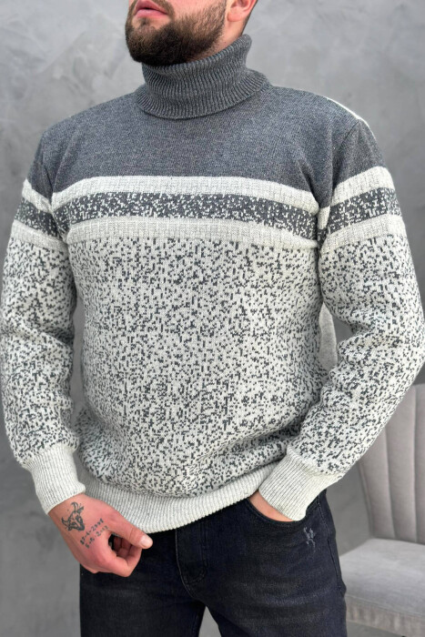 HIGH NECK MEN SWEATER IN GREY COLOR 