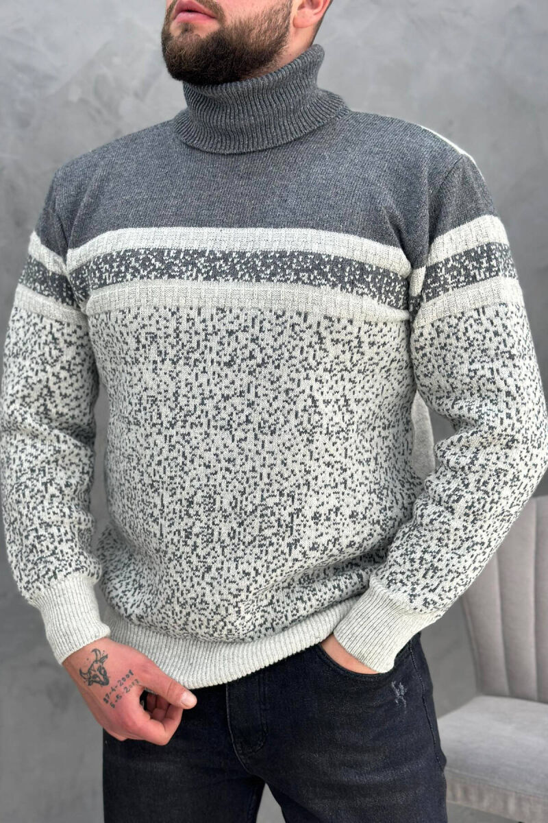 HIGH NECK MEN SWEATER IN GREY COLOR - 1