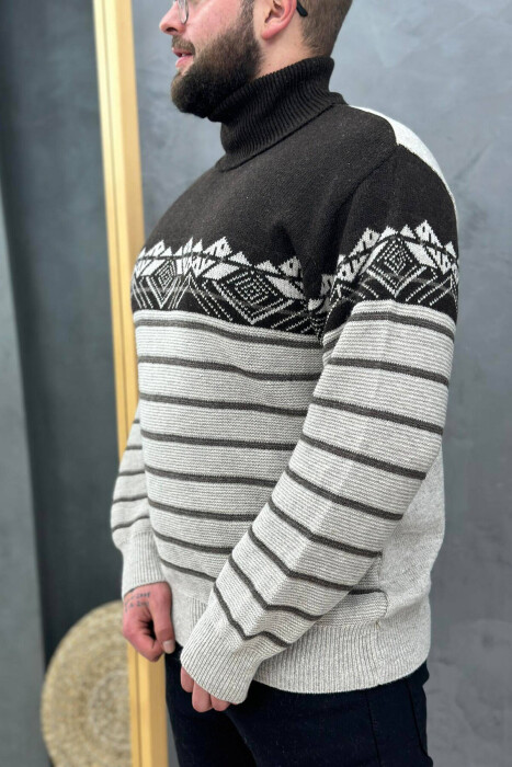 HIGH NECK MEN SWEATER IN LIGHT BEIGE COLOR - 2