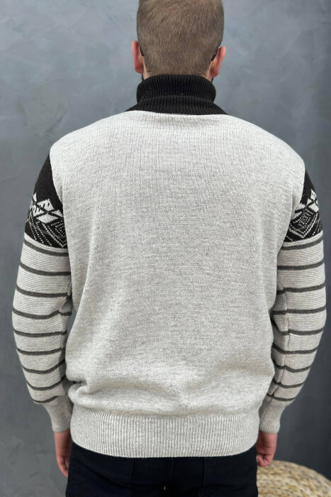 HIGH NECK MEN SWEATER IN LIGHT BEIGE COLOR - 3