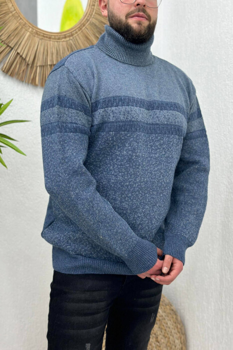 HIGH NECK MEN SWEATER IN LIGHT BLUE COLOR - 1