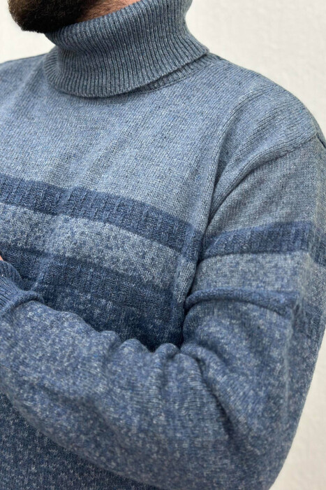 HIGH NECK MEN SWEATER IN LIGHT BLUE COLOR - 3