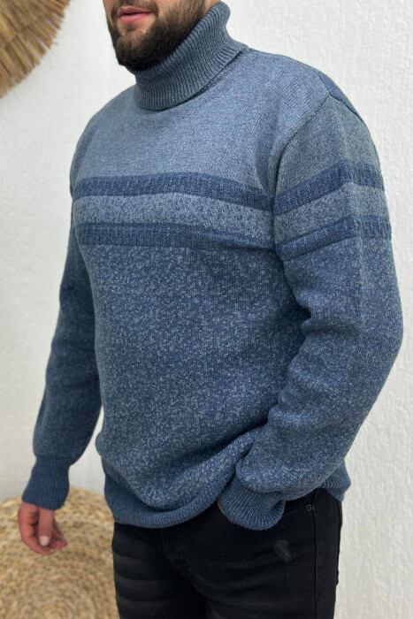 HIGH NECK MEN SWEATER IN LIGHT BLUE COLOR - 4