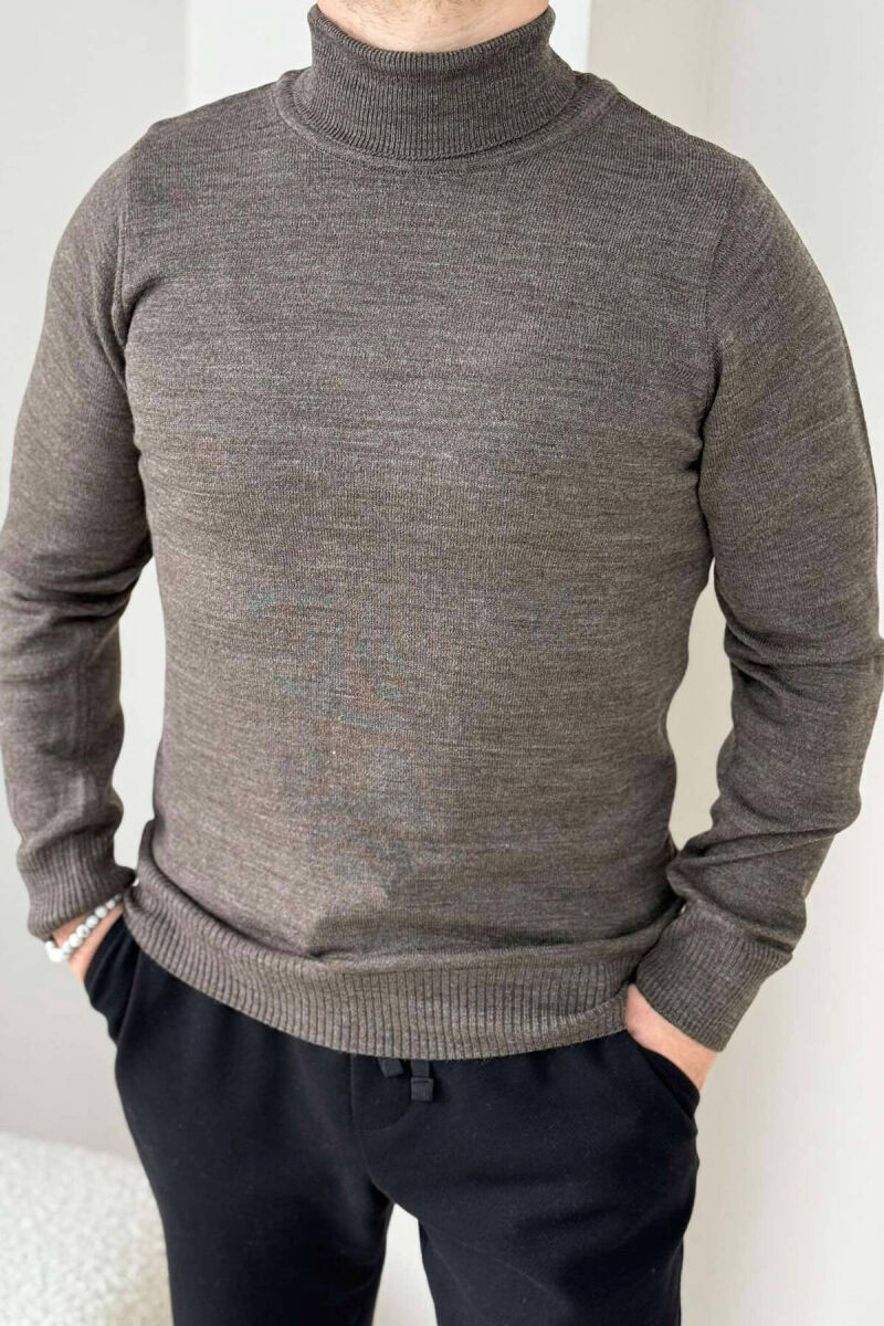 HIGH NECK MEN SWEATER IN LIGHT BROWN COLOR - 1