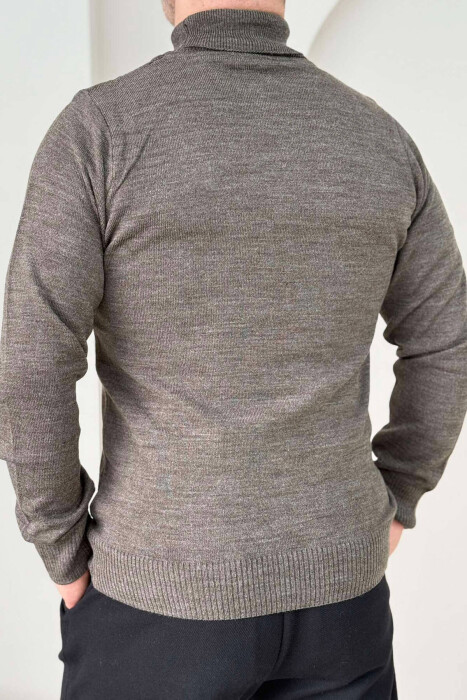 HIGH NECK MEN SWEATER IN LIGHT BROWN COLOR - 2