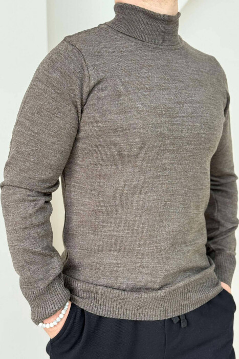 HIGH NECK MEN SWEATER IN LIGHT BROWN COLOR - 3