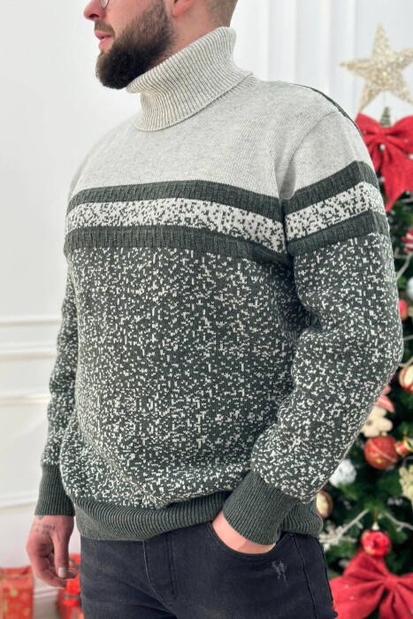 HIGH NECK MEN SWEATER IN LIGHT GREY COLOR - 3