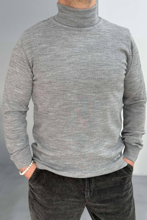 HIGH NECK MEN SWEATER IN LIGHT GREY COLOR - 1