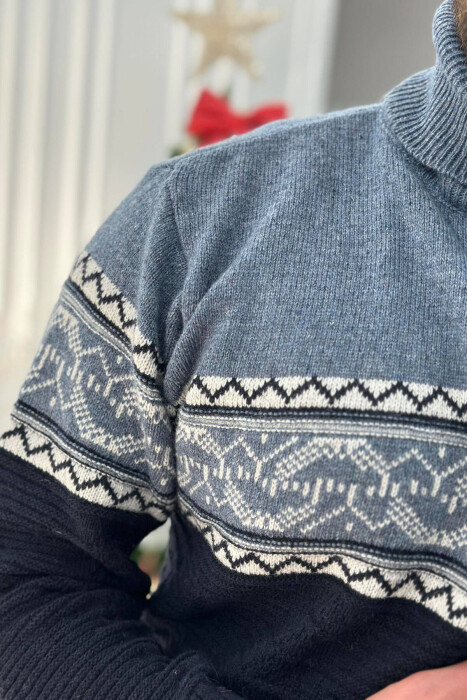 HIGH NECK MEN SWEATER IN MIDNIGHT BLUE COLOR - 3