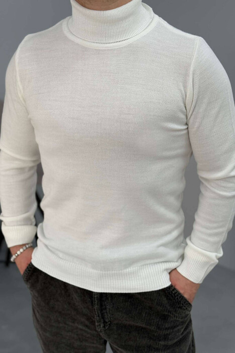 HIGH NECK MEN SWEATER IN WHITE COLOR - 1