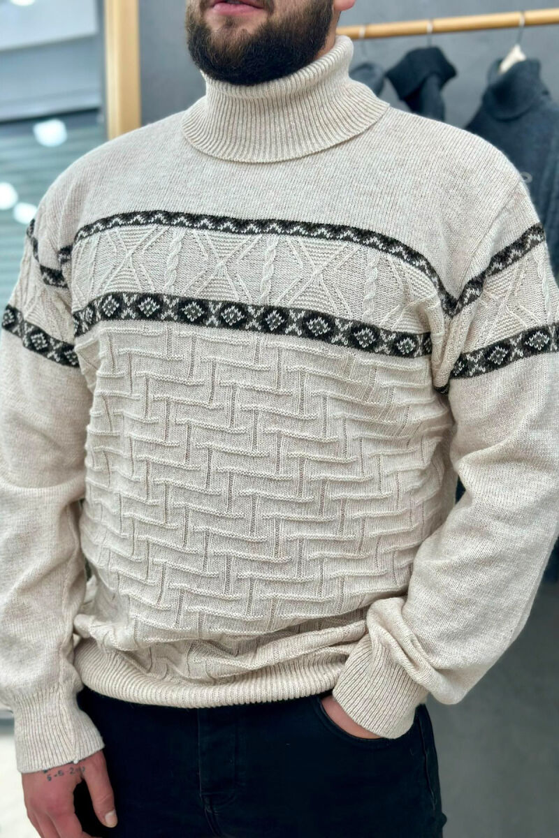 HIGH NECK MEN SWEATER LIGHT BEIGE/BZHZB - 1