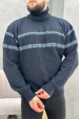 HIGH NECK MEN SWEATER MIDNIGHT BLUE/BLU MESNATE 