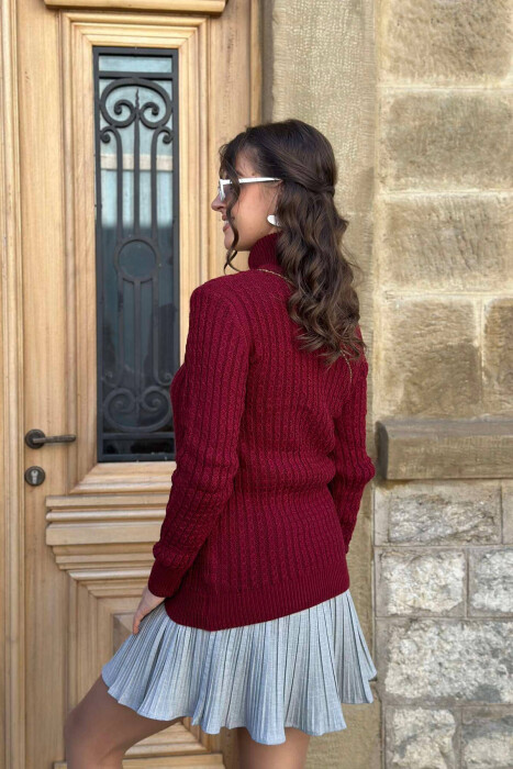 HIGH NECK ONE COLOR WOMAN SWEATER BURGUNDY/VISHNJE - 3