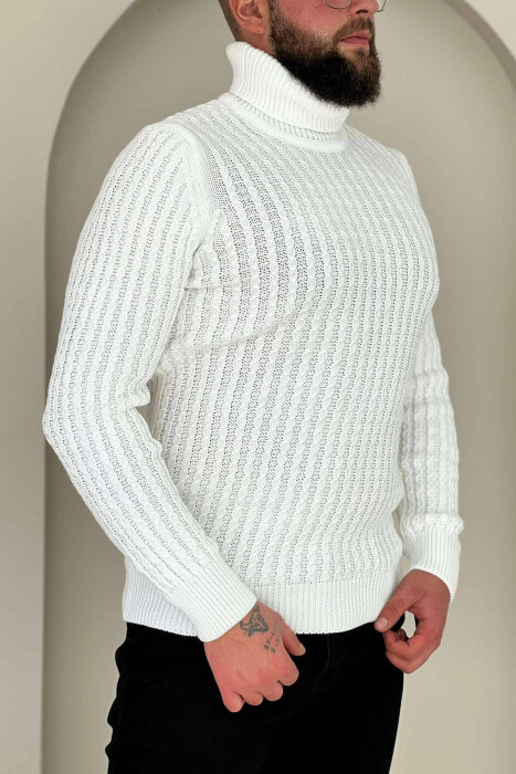 HIGH NECK ONE COLOR WOMAN SWEATER WHITE-E BARDHE - 3