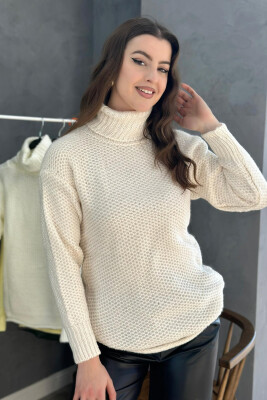 HIGH NECK ONE COLOR SIMPLE WOMAN SWEATER BEIGE/BEZHE 