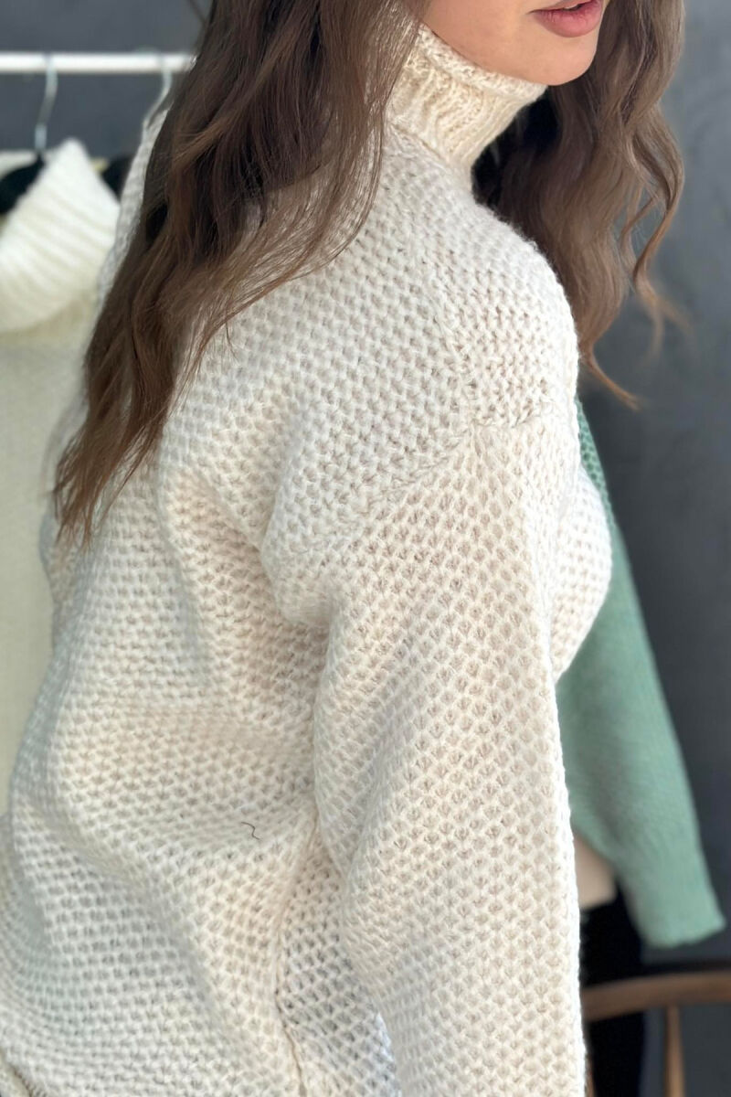 HIGH NECK ONE COLOR SIMPLE WOMAN SWEATER BEIGE/BEZHE - 3