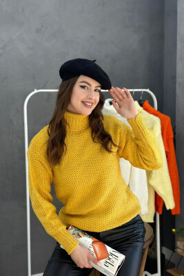 HIGH NECK ONE COLOR SIMPLE WOMAN SWEATER MUSTARD/MUSTARDE 