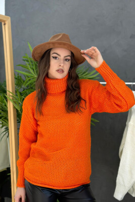 HIGH NECK ONE COLOR SIMPLE WOMAN SWEATER ORANGE/PORTOKALLI 