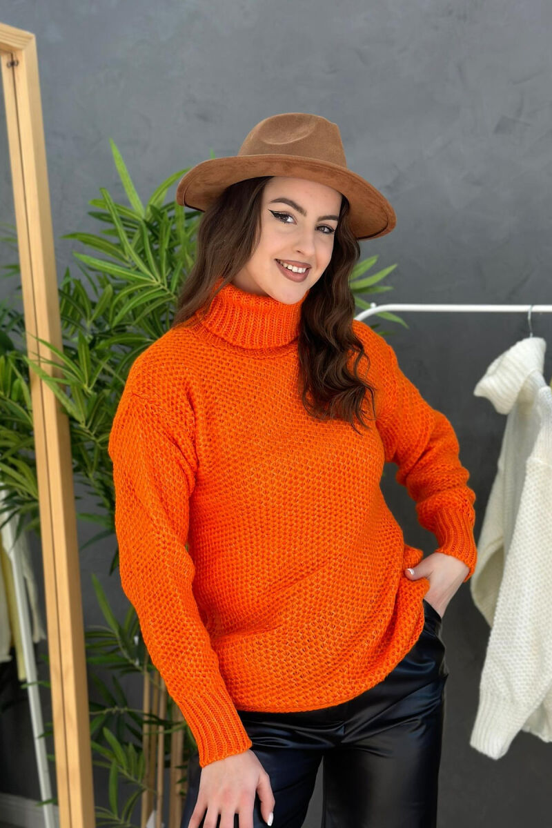 HIGH NECK ONE COLOR SIMPLE WOMAN SWEATER ORANGE/PORTOKALLI - 2