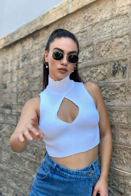 HIGH NECK ONE COLOR TANK TOP WHITE-E BARDHE 