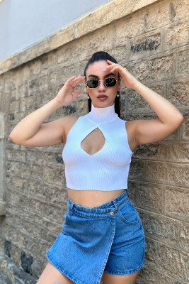 HIGH NECK ONE COLOR TANK TOP WHITE-E BARDHE - 2