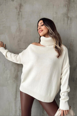 HIGH NECK ONE COLOR WOMAN SWEATER BEIGE/BEZHE 