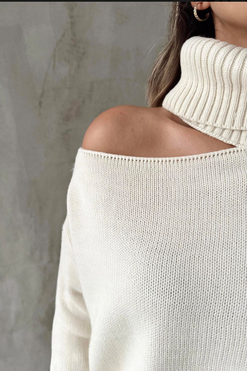 HIGH NECK ONE COLOR WOMAN SWEATER BEIGE/BEZHE - 3