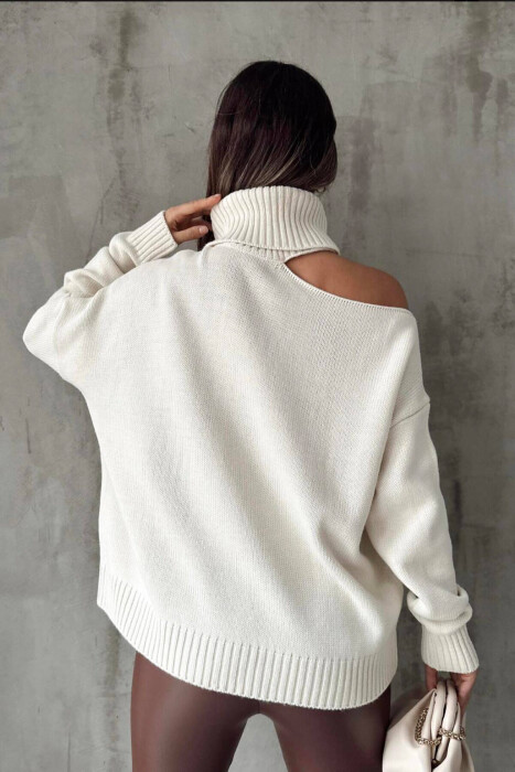 HIGH NECK ONE COLOR WOMAN SWEATER BEIGE/BEZHE - 5