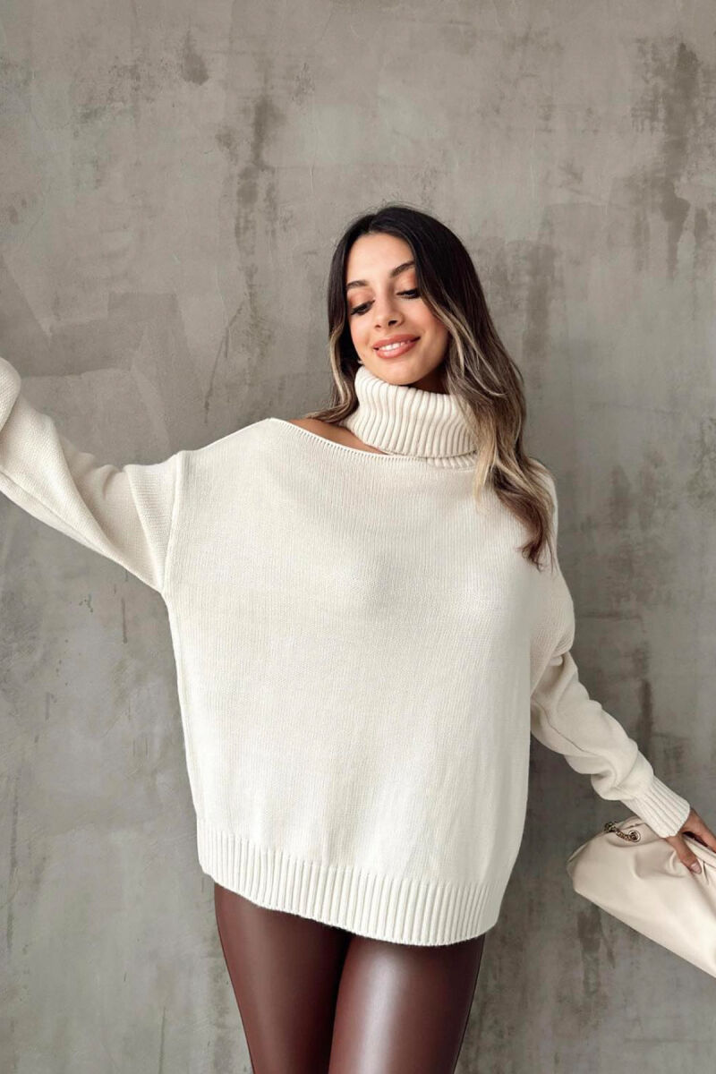 HIGH NECK ONE COLOR WOMAN SWEATER BEIGE/BEZHE - 7