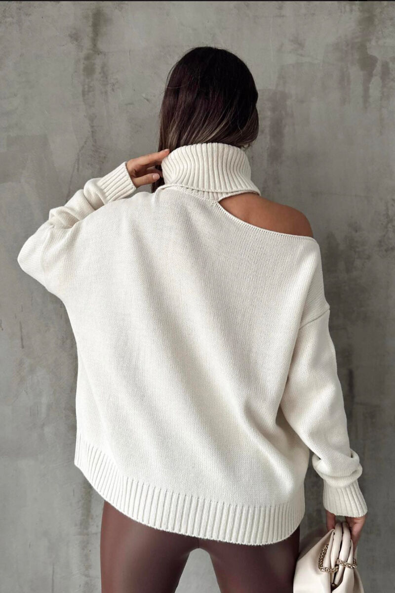 HIGH NECK ONE COLOR WOMAN SWEATER BEIGE/BEZHE - 6