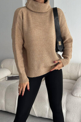 HIGH NECK ONE COLOR WOMAN SWEATER BEIGE/BEZHE 