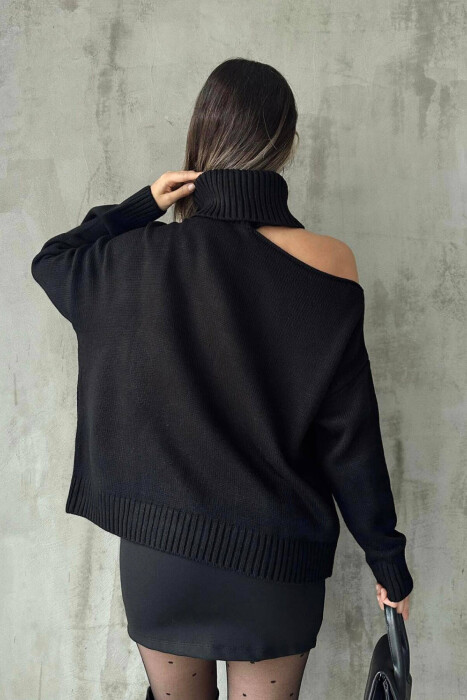 HIGH NECK ONE COLOR WOMAN SWEATER BLACK/ E ZEZE - 3