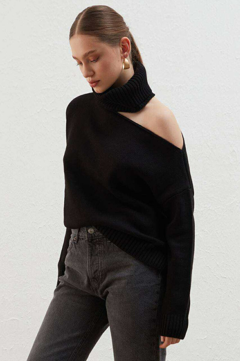 HIGH NECK ONE COLOR WOMAN SWEATER BLACK/ E ZEZE - 2