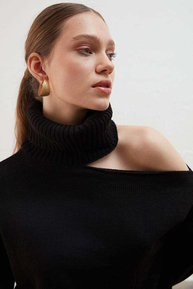 HIGH NECK ONE COLOR WOMAN SWEATER BLACK/ E ZEZE - 3