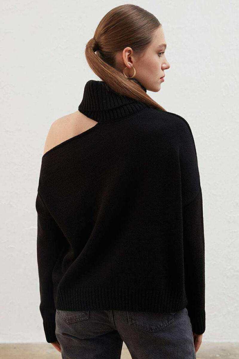 HIGH NECK ONE COLOR WOMAN SWEATER BLACK/ E ZEZE - 4