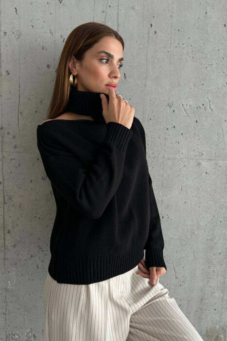 HIGH NECK ONE COLOR WOMAN SWEATER BLACK/ E ZEZE - 5