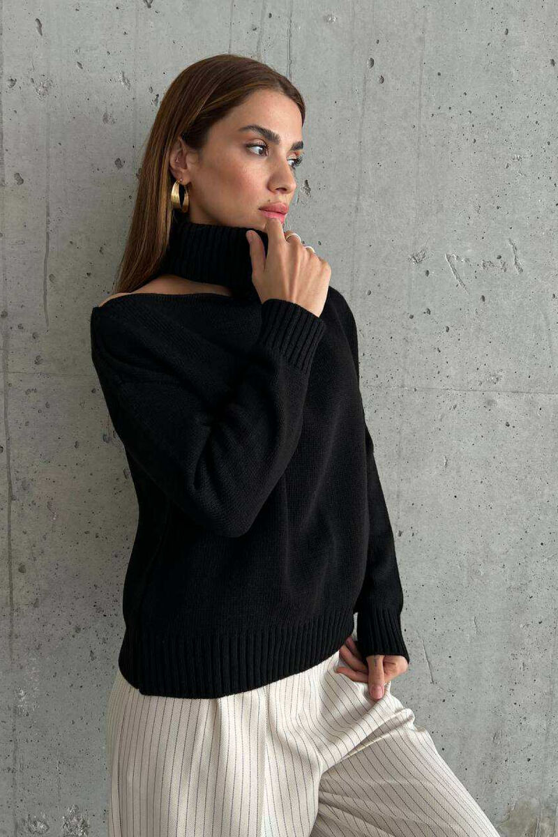 HIGH NECK ONE COLOR WOMAN SWEATER BLACK/ E ZEZE - 5
