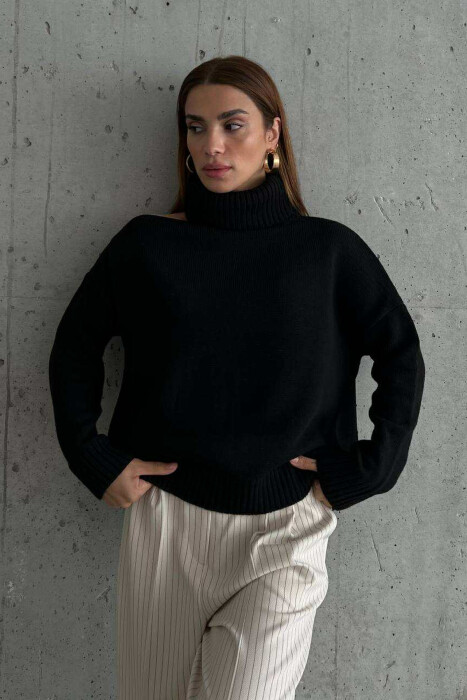 HIGH NECK ONE COLOR WOMAN SWEATER BLACK/ E ZEZE - 6