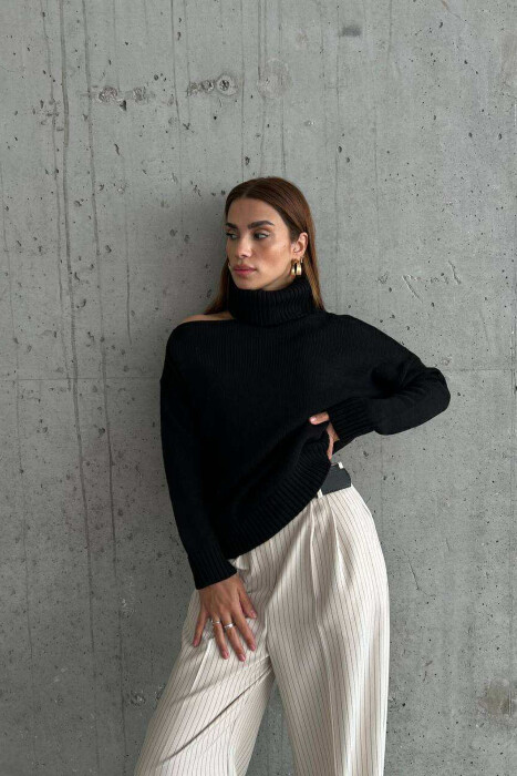 HIGH NECK ONE COLOR WOMAN SWEATER BLACK/ E ZEZE - 7