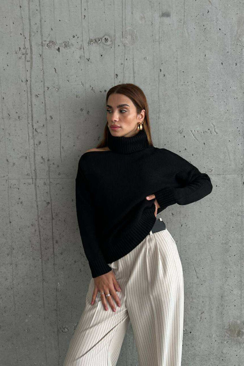 HIGH NECK ONE COLOR WOMAN SWEATER BLACK/ E ZEZE - 7