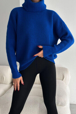 HIGH NECK ONE COLOR WOMAN SWEATER BLUE/BLU 