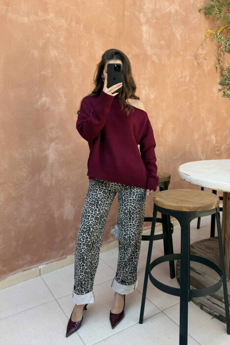 HIGH NECK ONE COLOR WOMAN SWEATER BURGUNDY/VISHNJE 